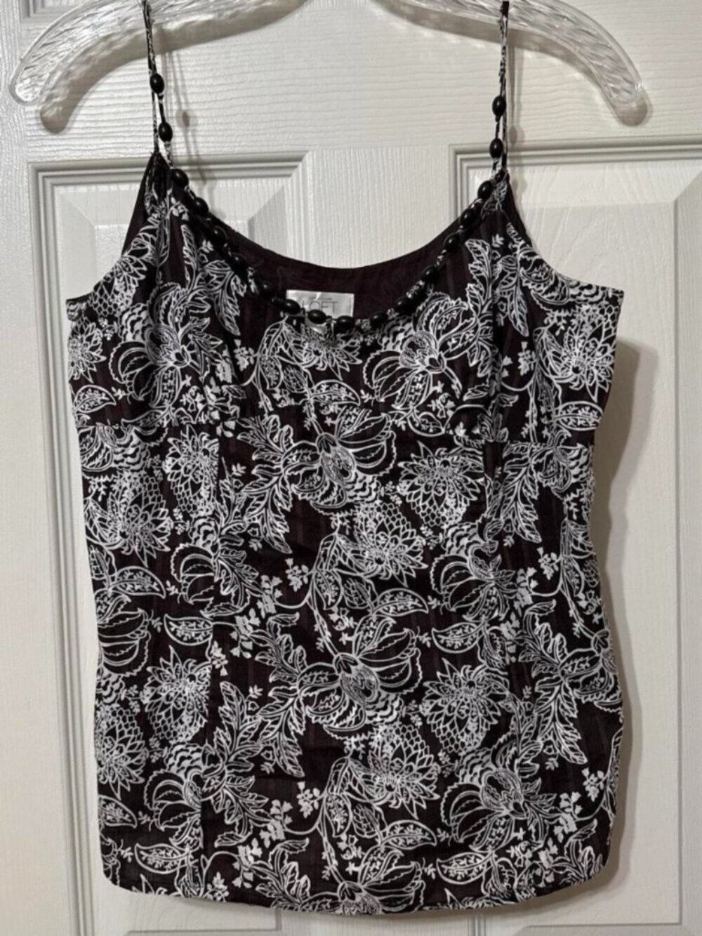 Brown & white floral tank top with beaded straps #floral #summer